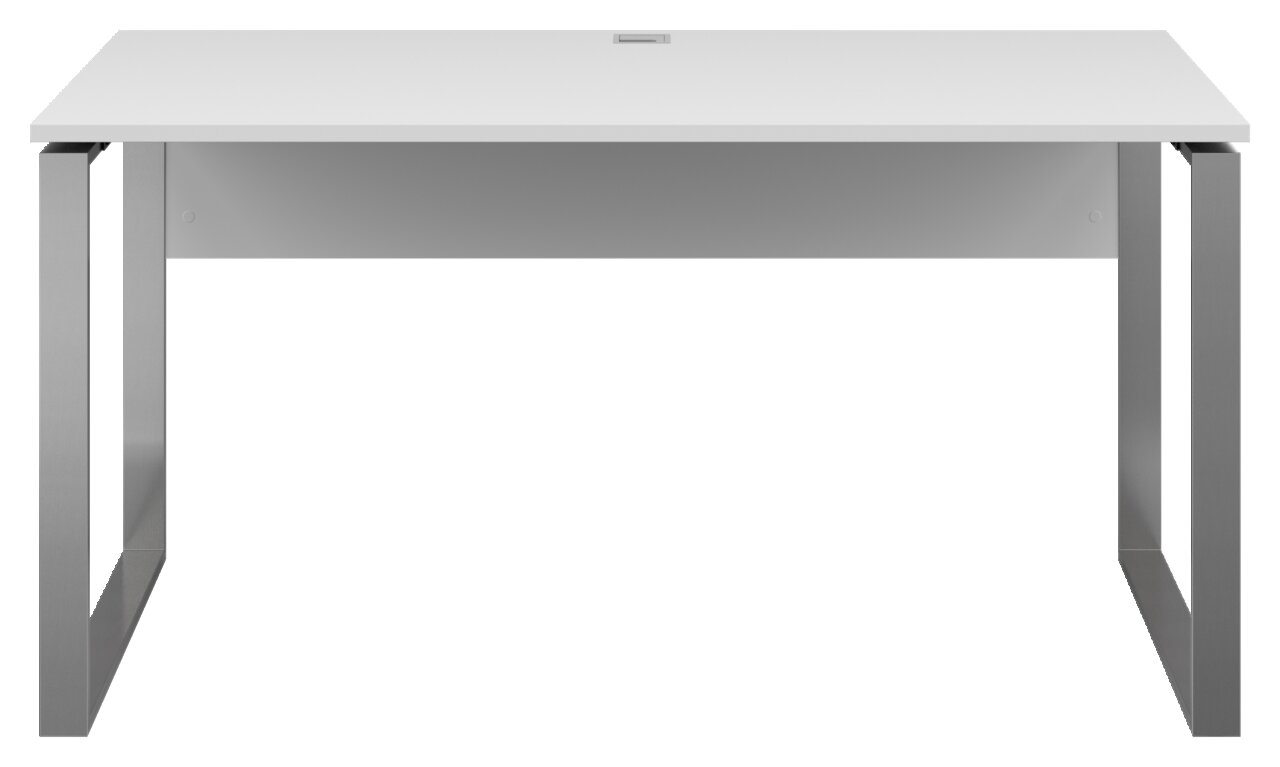 Voleo Schreibtisch NEVADA Moderner Schreibtisch mit weißer Tischplatte und grauen Metallbeinen, Frontalansicht