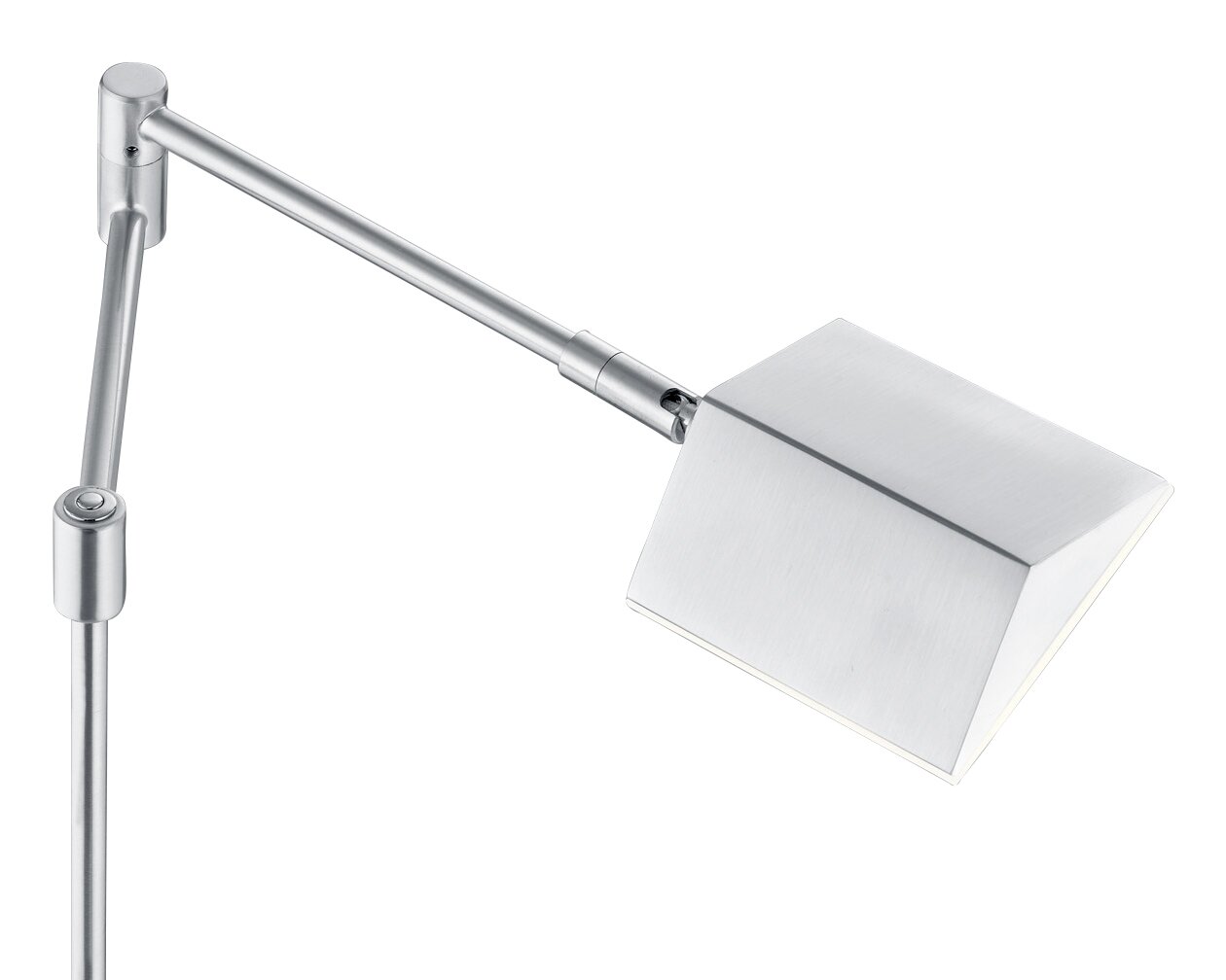 Silberne LED-Tischleuchte JOHANN mit modernem, eckigem Lampenschirm, seitliche Perspektive