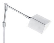 Silberne LED-Tischleuchte JOHANN mit modernem, eckigem Lampenschirm, seitliche Perspektive