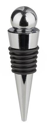 Silberner Flaschenverschluss mit kugelförmigem Griff und konischem Design, seitliche Perspektive