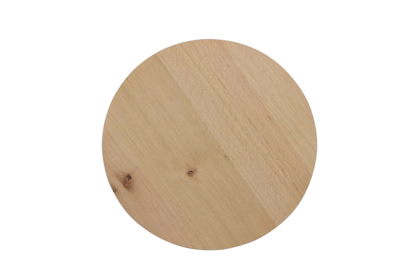 Runde Holzplatte eines Beistelltisches aus der Vogelperspektive