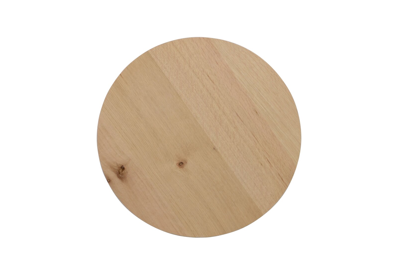 Runde Holzplatte eines Beistelltisches aus der Vogelperspektive