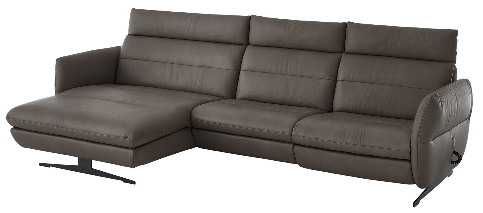 Braune Longchairkombination aus Leder, seitliche Perspektive