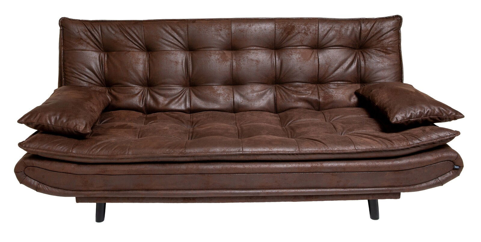 Braunes Funktionssofa mit Kissen, Vorderansicht