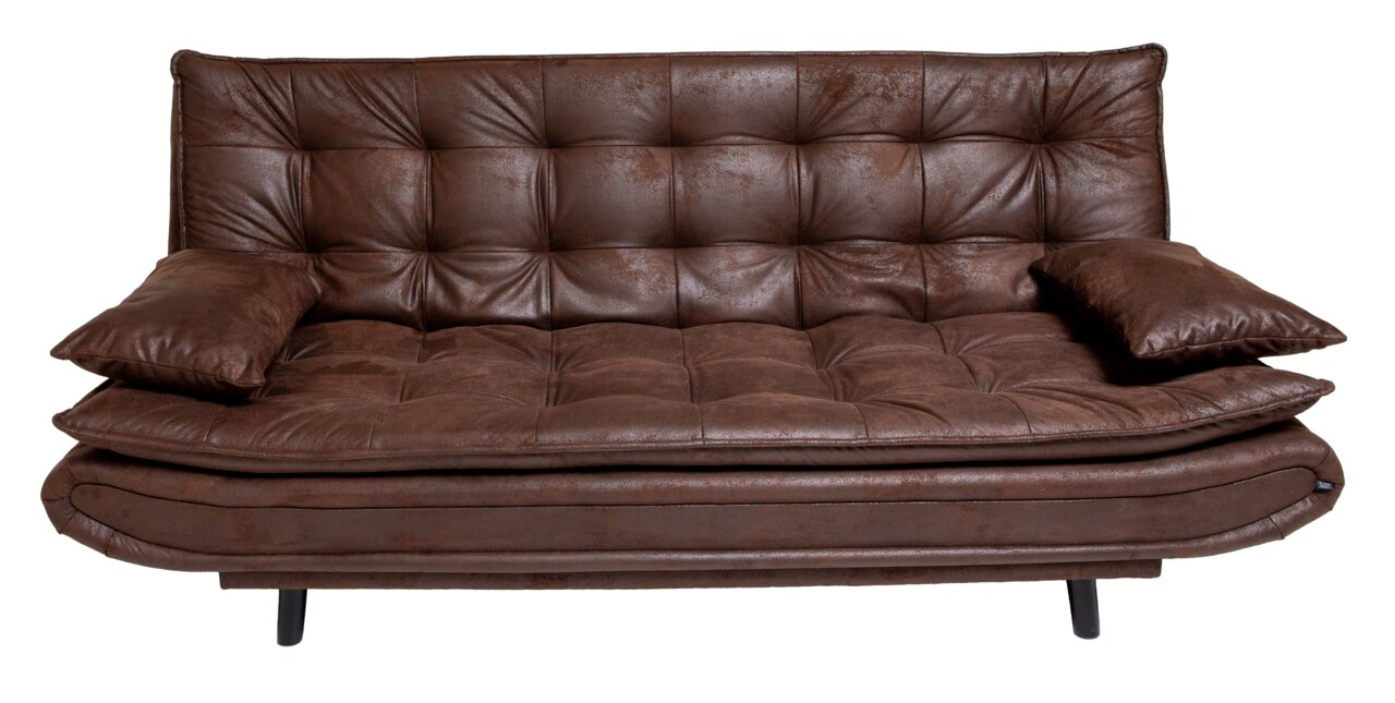 Braunes Funktionssofa mit Kissen, Vorderansicht