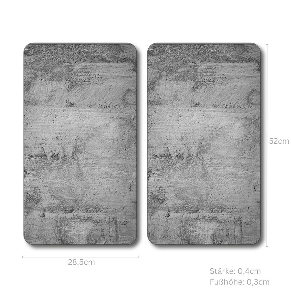 Zwei rechteckige Multi-Glasschneideplatten mit Betonoptik, Maße 28,5 cm x 52 cm, Stärke 0,4 cm, aus der Vogelperspektive.