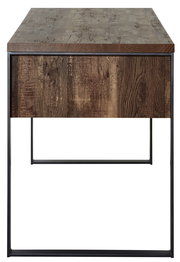 Moderner Schreibtisch aus Holz mit Metallrahmen, Frontalansicht