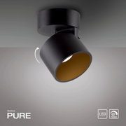 Schwarzer LED-Spot von Neuhaus PURE, Deckenmontage, seitliche Perspektive