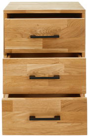 Rollcontainer aus Holz mit drei Schubladen, frontal betrachtet