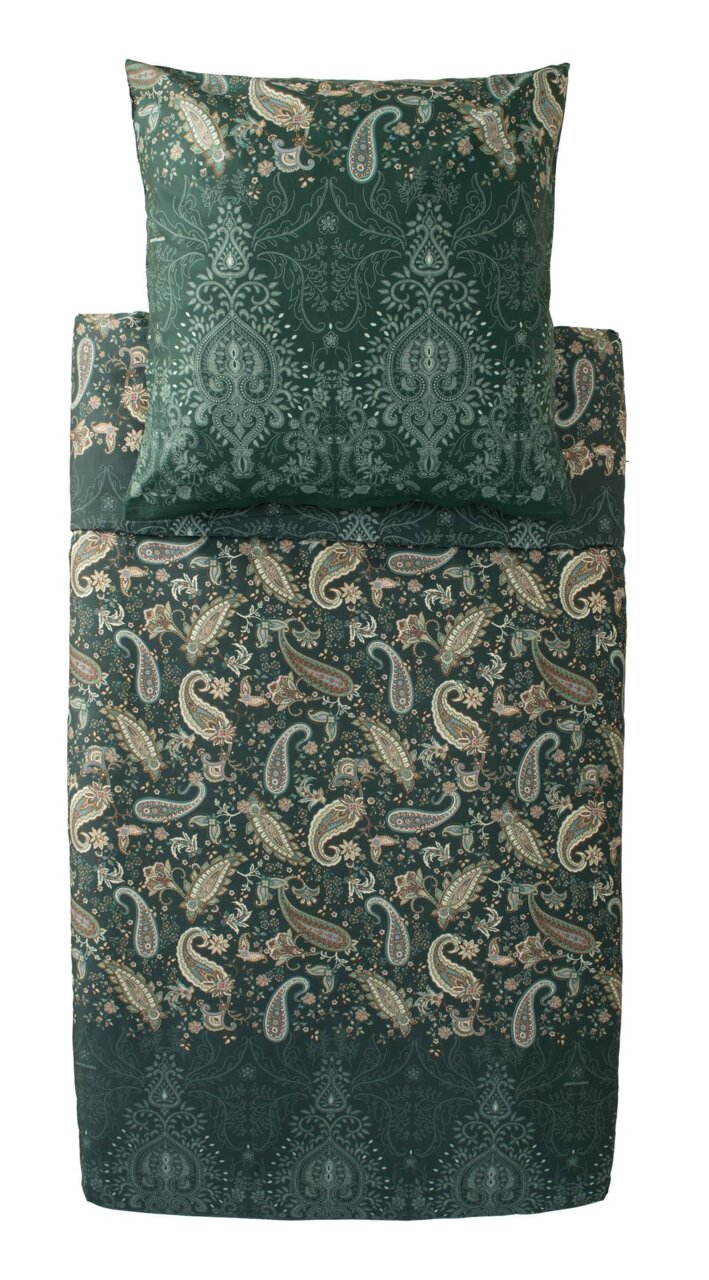 Bettwäsche-Set in 155x220 cm mit grünem Paisley-Muster, Draufsicht