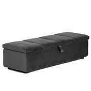 Grauer Hocker mit Stauraum, seitliche Perspektive