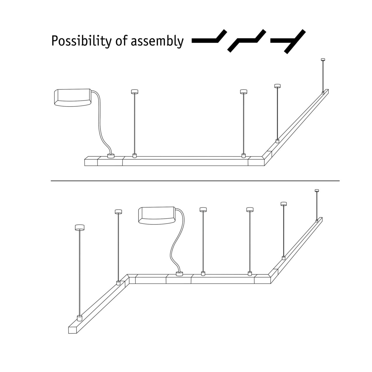 Diagramm der PAULMANN Stromeinspeisung URAIL mit verschiedenen Montagemöglichkeiten, seitliche Perspektive.