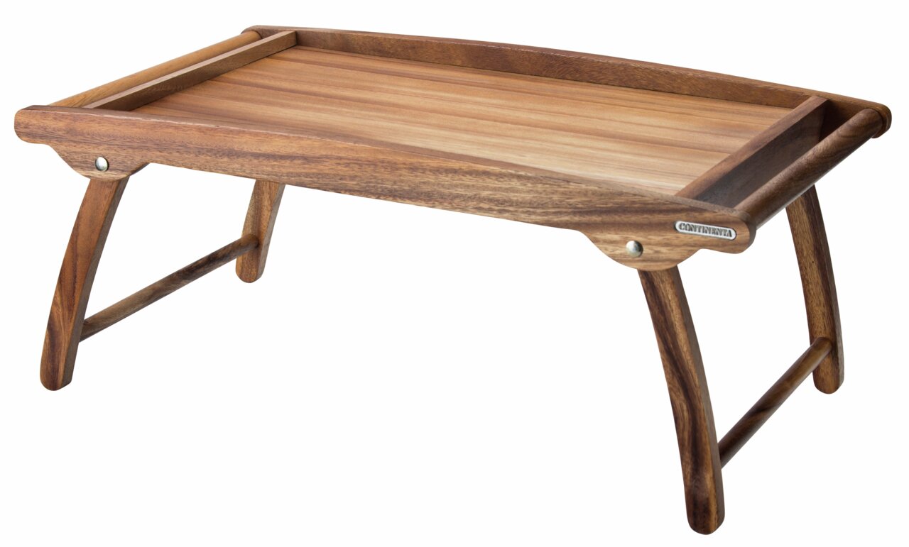 Holz-Betttablett mit klappbaren Beinen, seitliche Perspektive