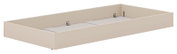 Beige Bettkasten in schräger Perspektive, ideal zur Aufbewahrung unter dem Bett.