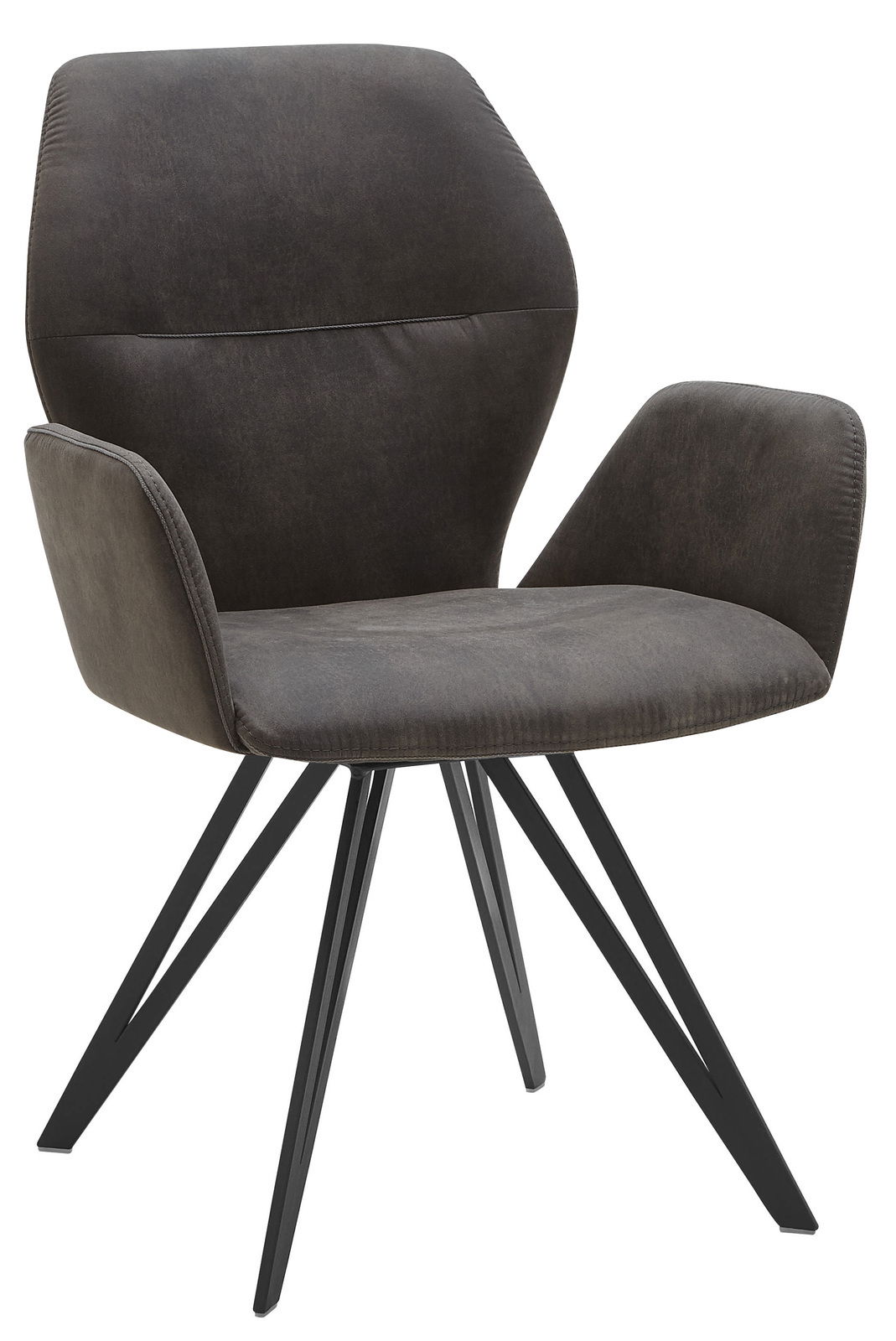 Valnatura Armlehnenstuhl PIANO Moderner Armlehnenstuhl in dunklem Stoffbezug mit schwarzem Metallgestell, seitliche Perspektive