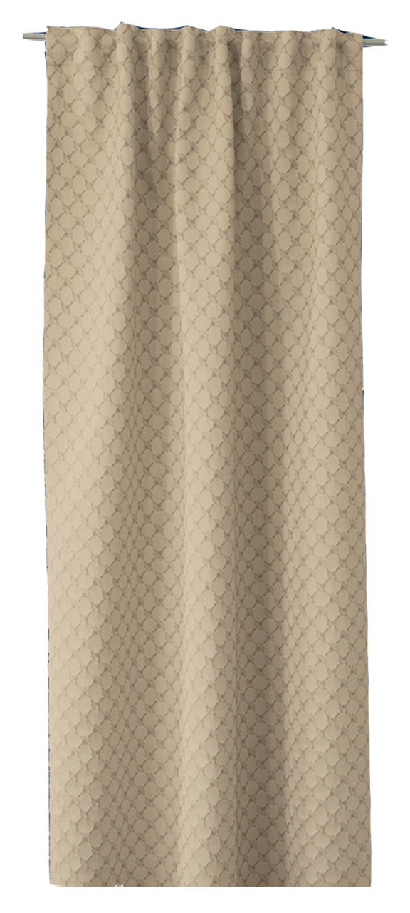 Dekoschal in Sandfarbe mit geometrischem Muster, frontal aufgenommen