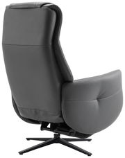 Rückansicht eines grauen Relaxsessels mit drehbarem Fußgestell.