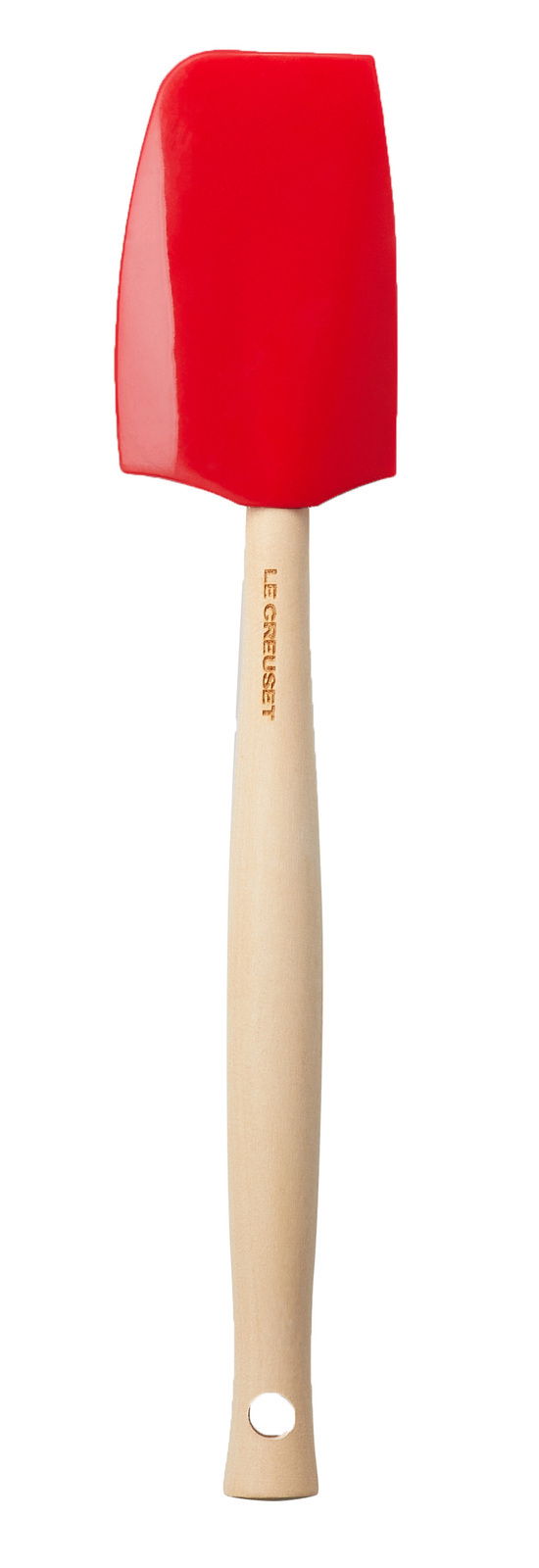 Rote Kochkelle mit Holzgriff, frontal abgebildet