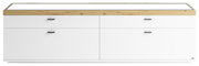 Modernes TV-Lowboard in Weiß mit Holzoberfläche, Frontansicht