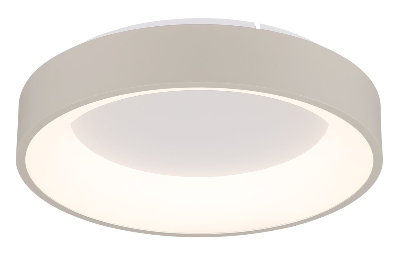 Runde LED-Deckenleuchte in seitlicher Perspektive mit schlichtem, modernem Design und gleichmäßiger Lichtverteilung.