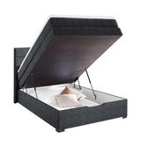 Boxspringbett mit aufklappbarem Stauraum, seitliche Perspektive