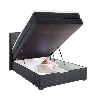 Boxspringbett mit aufklappbarem Stauraum, seitliche Perspektive