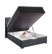 Boxspringbett mit aufklappbarem Stauraum, seitliche Perspektive