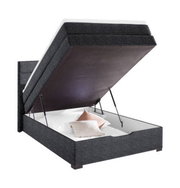 Boxspringbett mit aufklappbarem Stauraum, seitliche Perspektive