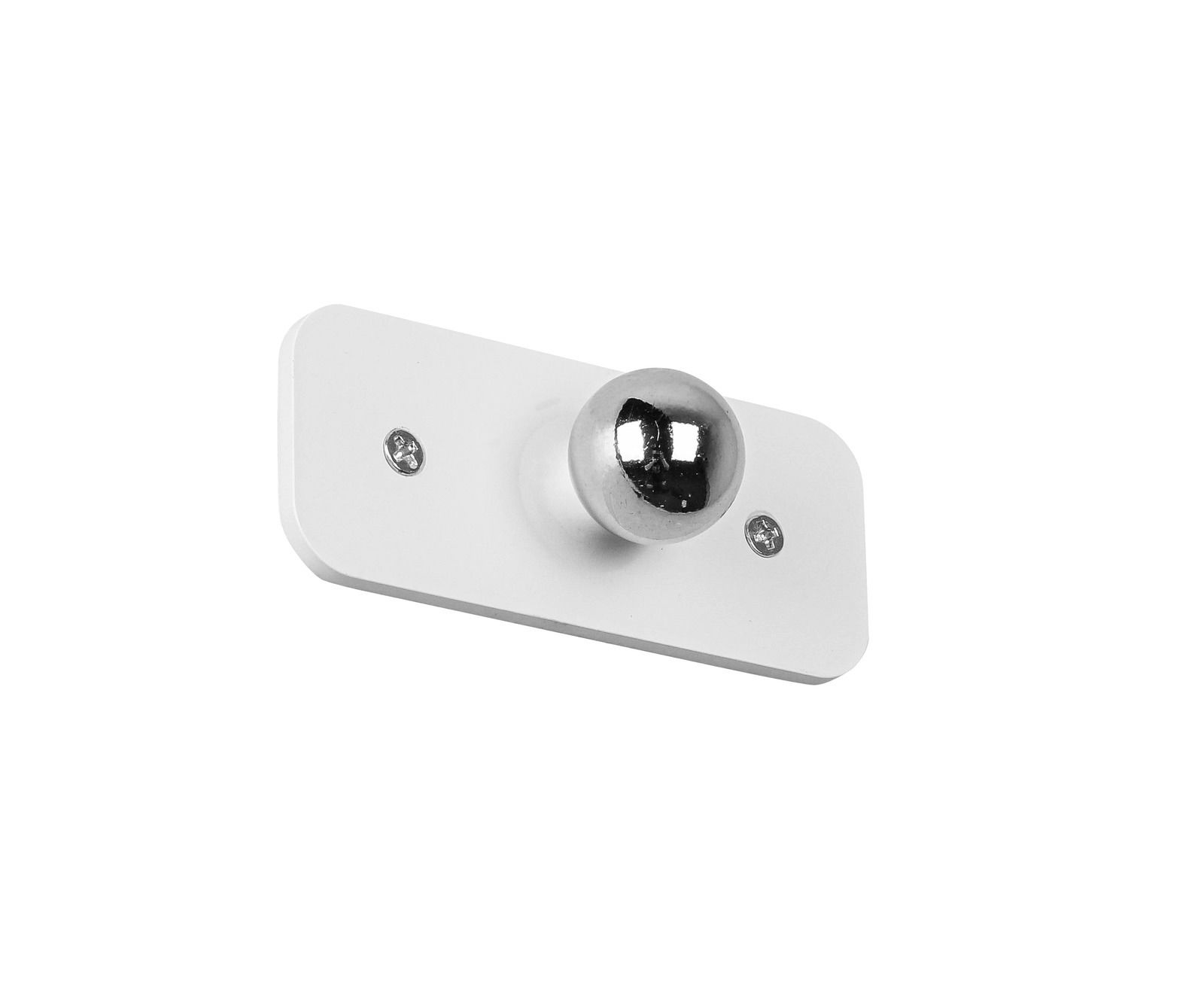 Weiße Akku-Wandleuchte mit silberner Kugel, seitliche Perspektive