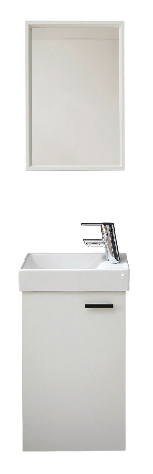 XORA Gästebad AMY Weißes Gästebad-Set mit Spiegel und Waschbecken, Frontalansicht