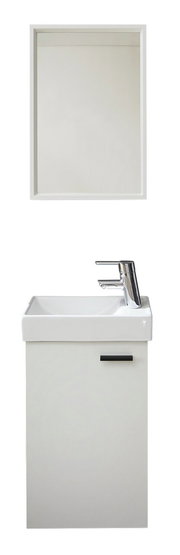 Weißes Gästebad-Set mit Spiegel und Waschbecken, Frontalansicht