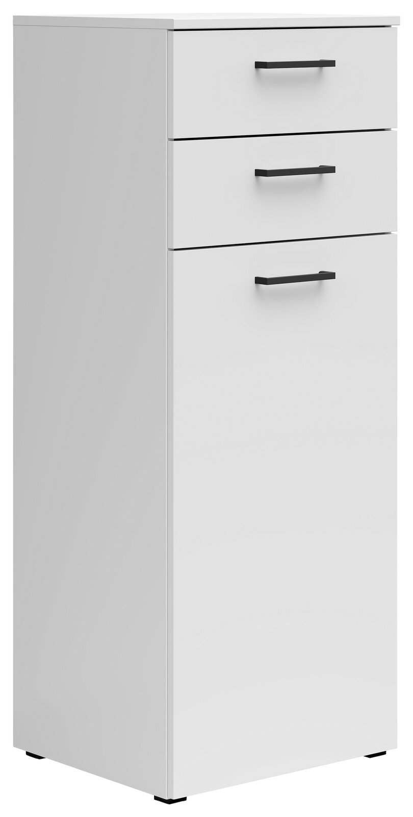 Carryhome Kommode MULTISTAURAUM Weiße Kommode mit drei Schubladen und schwarzen Griffen, seitliche Perspektive