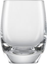 Nahaufnahme eines klaren Schnapsglases aus einem 4er Set, frontal fotografiert.