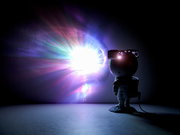 Astronautenfigur mit LED-Lichtprojektion, seitliche Perspektive
