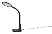 Schwarze Tischleuchte Sally mit flexiblem Hals und rundem Lampenschirm, seitliche Perspektive