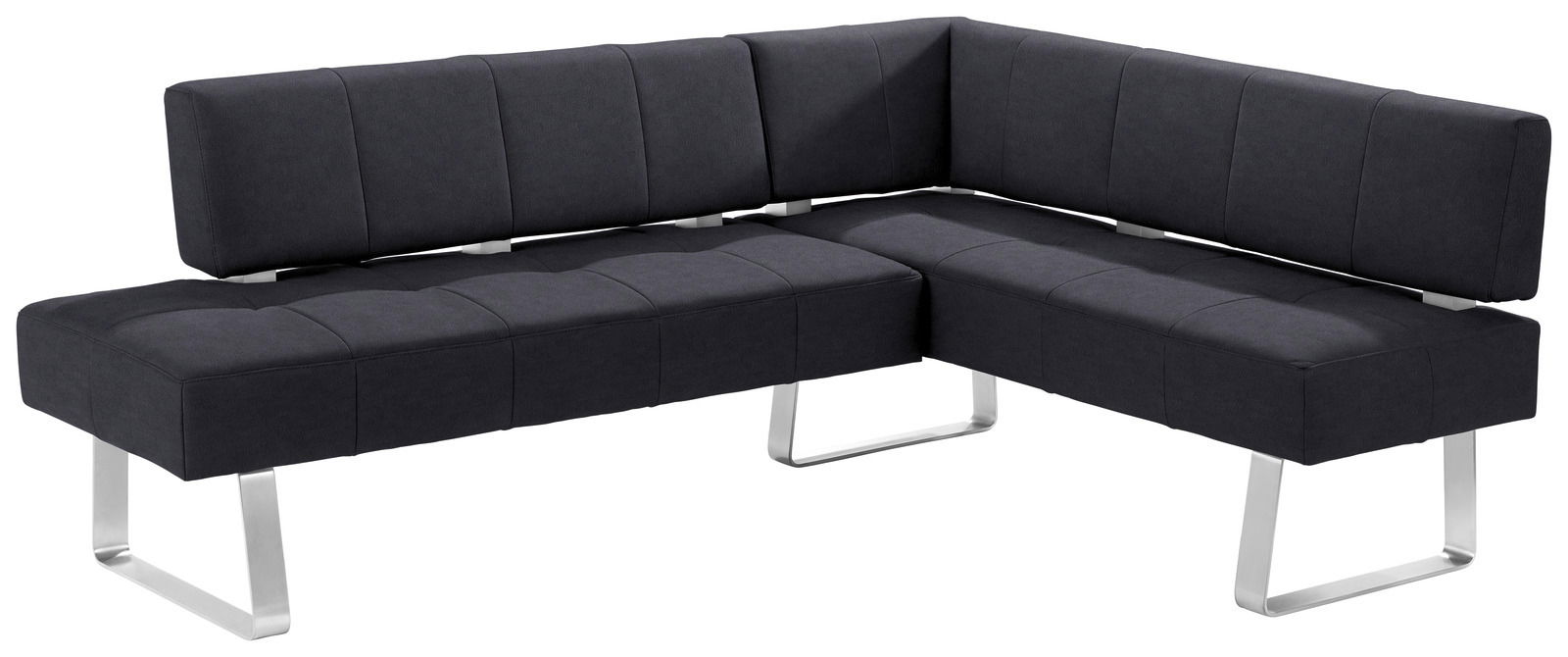 Moderano Eckbank LUPO II Moderne Eckbank in dunklem Stoffbezug mit Metallbeinen, seitliche Perspektive