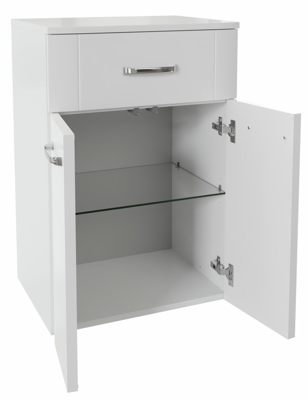 XORA Unterschrank 50 cm SERIE 3006 Weißer Unterschrank mit einer Schublade und zwei offenen Türen, Frontansicht