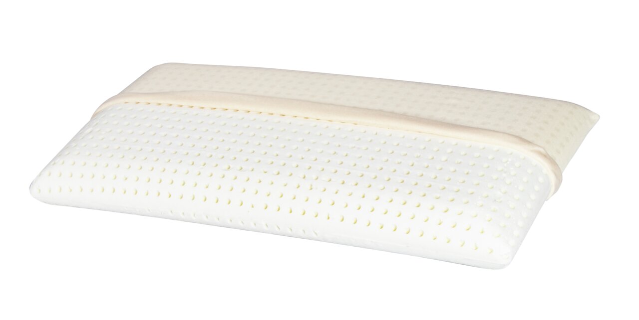 Nackenstützkissen 70 x 35 cm in Seitenansicht, mit perforierter Oberfläche und abnehmbarem Bezug.