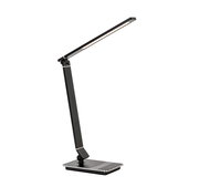 Moderne schwarze Schreibtischleuchte mit verstellbarem Arm, seitliche Perspektive