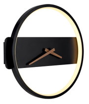 Moderne wandklok SUSSY met verlichte rand en minimalistische houten wijzers, zijaanzicht