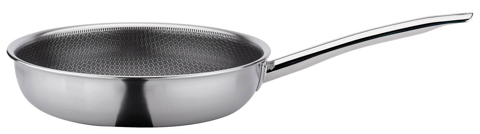 Bratpfanne XL CUT RESIST PURE aus Edelstahl mit Wabenstruktur, seitliche Perspektive