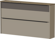 Moderner Hängeschuhschrank in Beige mit Holzoberfläche, seitliche Perspektive