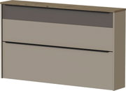 Moderner Hängeschuhschrank in Beige mit Holzoberfläche, seitliche Perspektive