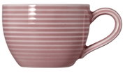 Seitenansicht einer rosa gestreiften Espressoobertasse mit Henkel