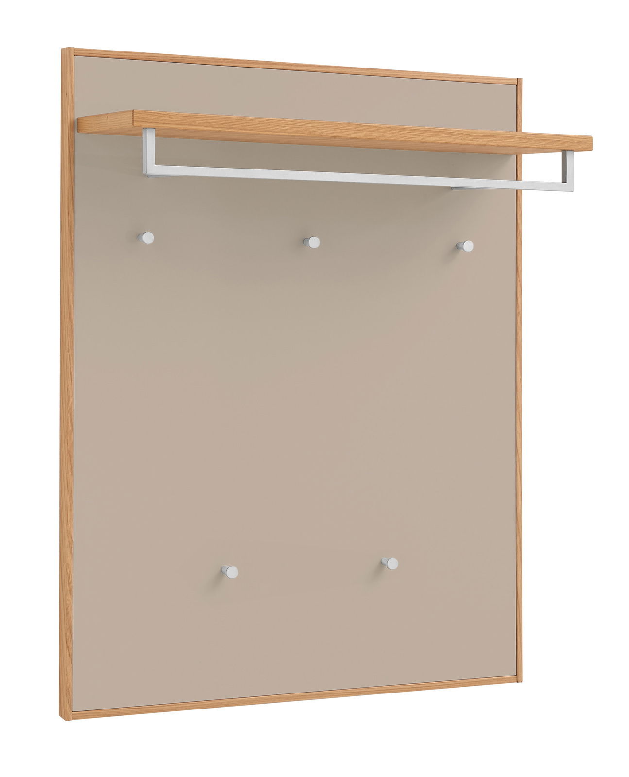 VOSS Garderobenpaneel V100 Garderobenpaneel aus Holz mit fünf Haken und einer Ablage, seitliche Perspektive