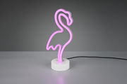 LED-Tischleuchte in Form eines Flamingos mit pinkem Licht, seitliche Perspektive