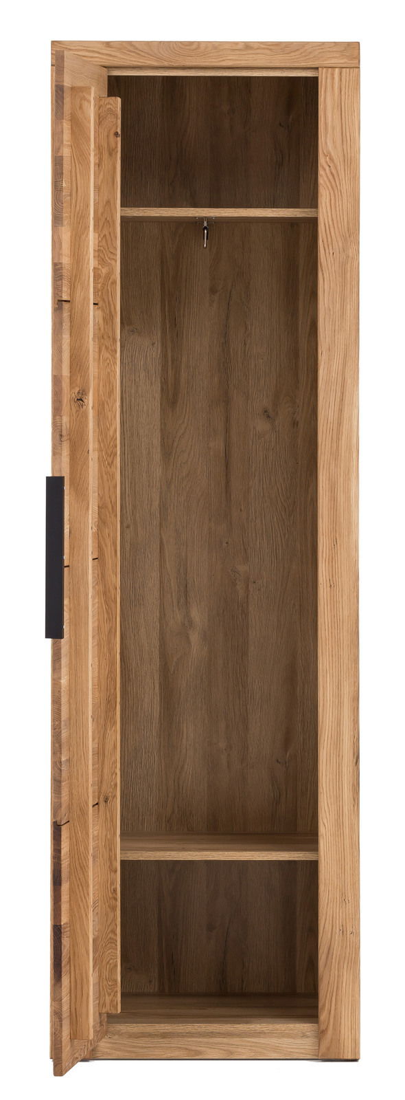 Offener Garderobenschrank aus Holz mit zwei Regalböden, Frontalansicht