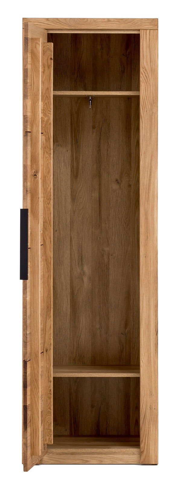 Offener Garderobenschrank aus Holz mit zwei Regalböden, Frontalansicht