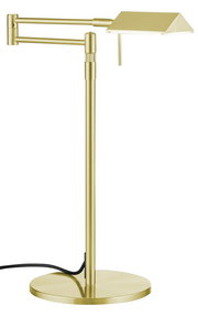 Goldene LED-Tischleuchte mit verstellbarem Arm, seitliche Perspektive