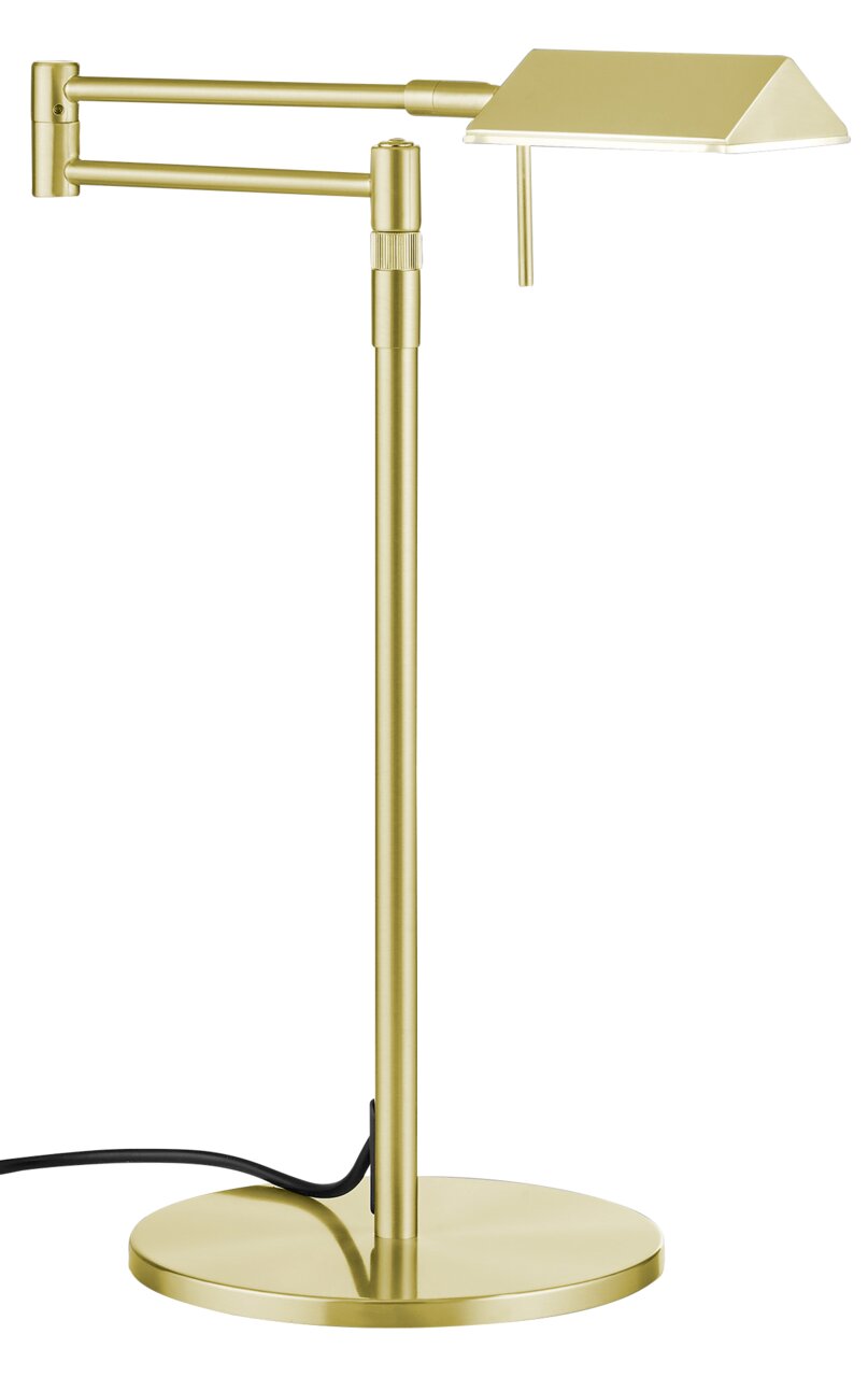 Goldene LED-Tischleuchte mit verstellbarem Arm, seitliche Perspektive